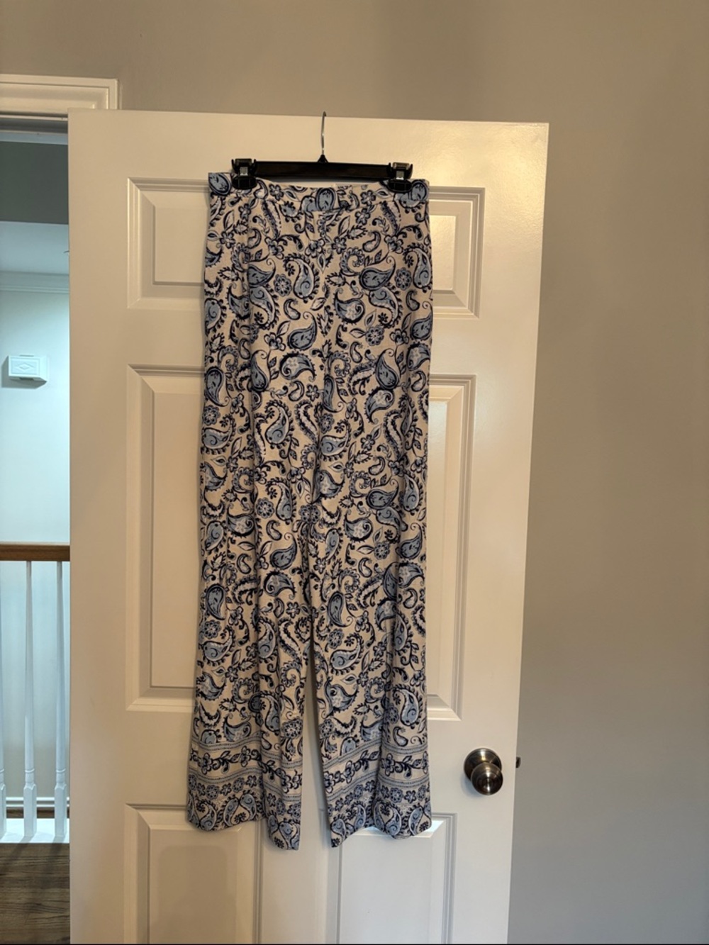 Zara Blue Paisley Wide-Leg Women's Pants on Cream